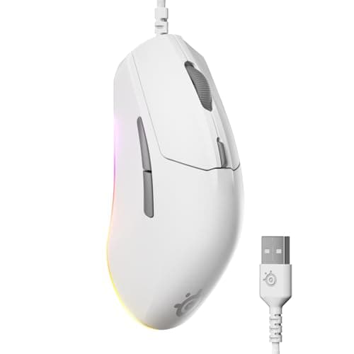 SteelSeries Rival 3 Gen 2 Mouse para Juegos — Sensor óptico de núcleo TrueMove de 8500 dpi — 60 Millones de clics — Baja latencia — 77 g Ligero — 100% PTFE Pies — RGB — Blanco