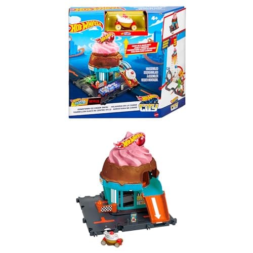 Hot Wheels City Pista de Juguete Heladería para niños de 3 años en adelante